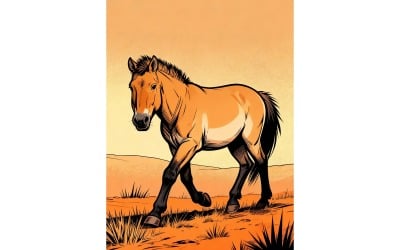 Przewalskis Horse Portrait Magical Soft Light Winter Time Mongolia Illustration