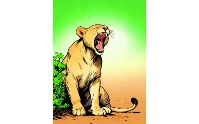African Lioness National Park South Africa Illustration