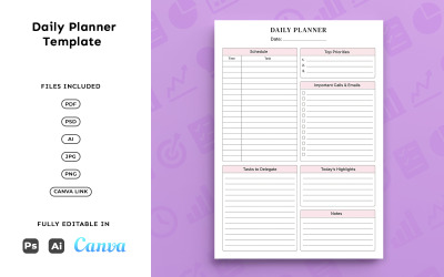 Daily Planner Template – Productivity, Task Management, Minimal A4 Page Design