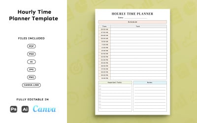 Hourly Time Planner for Professionals – Business, Daily Scheduling, Minimal A4