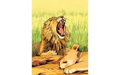 Big Lion Laying Ground Yawning Illustration