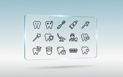 Lijniconen voor tandverzorging en mondhygiëne – Tandbescherming, tandarts, beugel (vectorpakket)