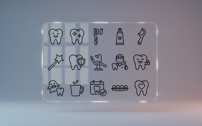 Lijniconen voor tandheelkunde en orthodontie – Tand, tandarts, beugel, mondhygiëne (vectorpakket)
