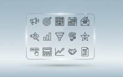 Digital Marketing &amp;amp; Business Strategy Line Icons – SEO, Analytics, Ads, Growth Outline