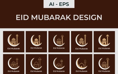 Eid Mubarak greeting card design and social media elements