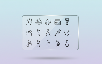 Pictogrammen voor voetverzorging en pedicure – Spa-behandeling, scrub, eeltverwijdering (vectorpakket)