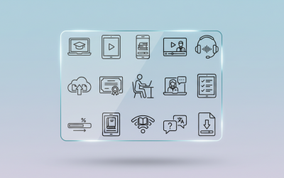Icone di apprendimento online e eLearning – Schema di istruzione, corso e formazione digitale