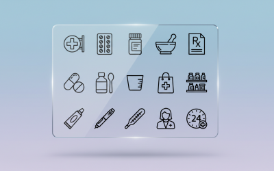 Pictogrammen voor apotheek- en medische producten – Overzicht van medicijnen, receptplichtige medicijnen en drogisterijproducten