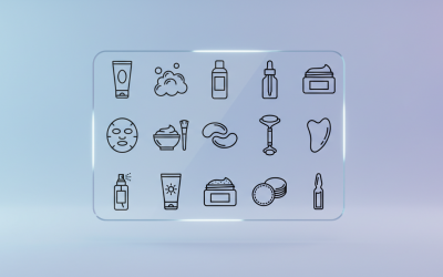 Iconenset voor huidverzorging en schoonheidsproducten – Omtrekvectorpakket met cosmetische producten, gezichtsverzorging en spa-tools