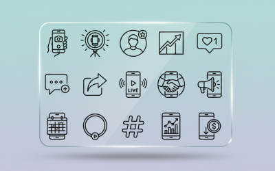 Social Media Marketing &amp;amp; Influencer Line Icons – Live Stream, Engagement, Growth Outline
