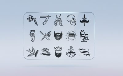 Barbershop &amp;amp; Tattoo Studio Vintage Icons – Razor, Skull, Beard, Anchor &amp;amp; Barber