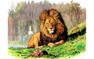 Illustration d&amp;#39;un lion regardant directement l&amp;#39;objectif