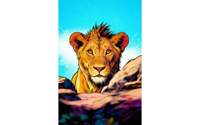 Illustrazione di una leonessa che guarda lontano da vicino