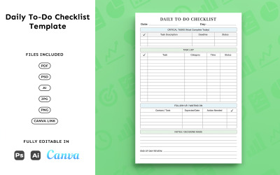 Daily To-Do Checklist Planner – Task Tracking, Time Management, A4 Layout