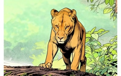 Female African Lion Closeup Illustration