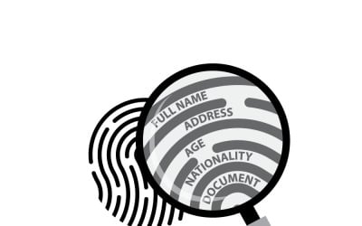 Magnifying Glass Over Fingerprint with Personal Data Icon