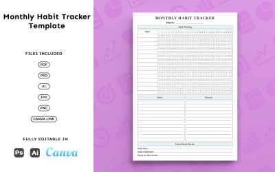Monthly Habit Tracker for Personal Use – Planning, Progress Tracking, Minimal A4