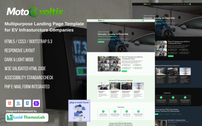 Motovoltix – Шаблон целевой страницы для интеллектуальных решений в области инфраструктуры и зарядки электромобилей