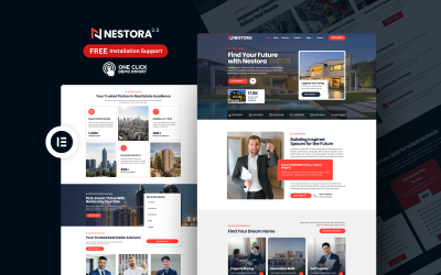 Nestora 2.0 – WordPress Elementor-mallpaket för fastigheter och byggnation