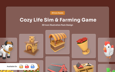 Pakiet ikon 3D do gry Cozy Farming Sim