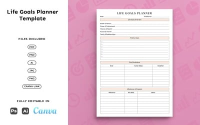 Life Goals Planner Template – Goal Planning, Milestones &amp;amp; Progress Tracking, Minimal A4