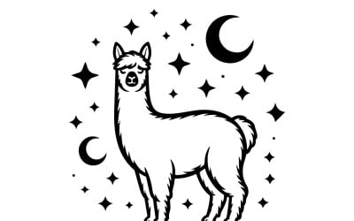 Minimalist Alpaca Vector Illustration with Stars and Moons