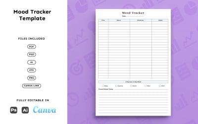Mood Tracker Template for Journals – Wellness Planning, Emotion Tracking, Minimal A4