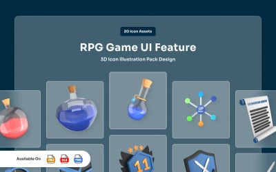 Pakiet ikon 3D z funkcją interfejsu użytkownika gry RPG