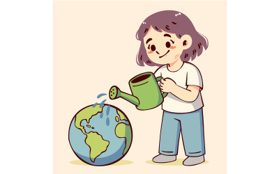 "FREE" Cartoon Girl Watering Globe