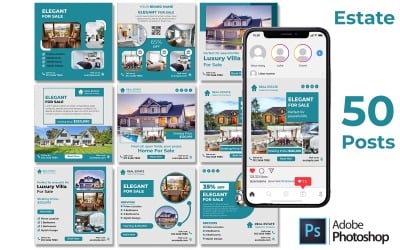 50 Estate Social Media Posts PSD Bundle