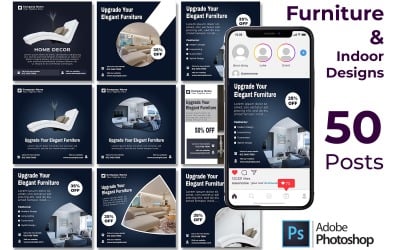 50 Furniture Interior Design Social Media Posts Bundle