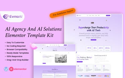 Kit de modèles Elementor pour EvmoAI – Agence et solutions d&amp;#39;IA