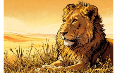 Lion Lying Ground Sunlight With Blurry Surface Illustration
