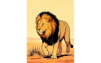 Lion Standing Field Illustration