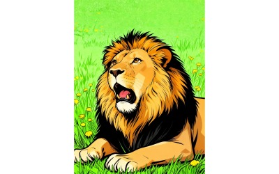 Lion Yawning Illustration