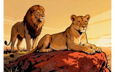 Male Female Lions Laying Sand Resting Jpg Illustration
