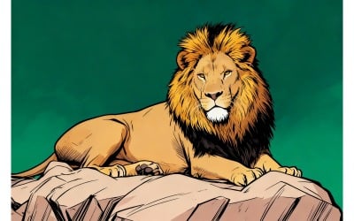 Male Lion With Beautiful Mane Panthera Leo Illustration