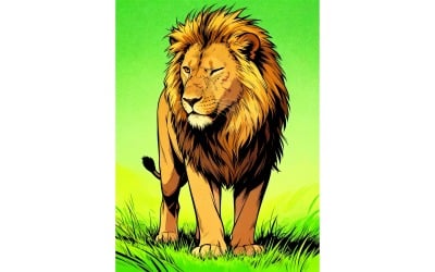 Male Lion With Damaged Eye Stands Staring Illustration