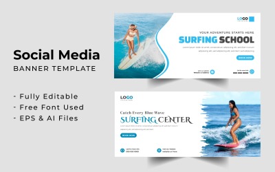Modello di banner di copertina di Facebook per l&amp;#39;allenamento di surf