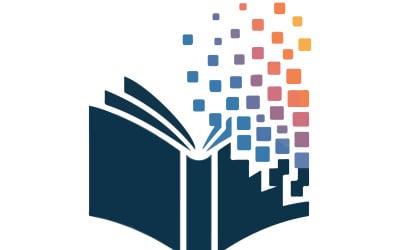 Modern Digital Learning Logo with Open Book and Pixel
