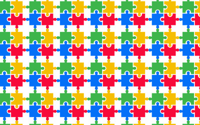 Seamless puzzle pieces pattern in primary colors for autism awareness background