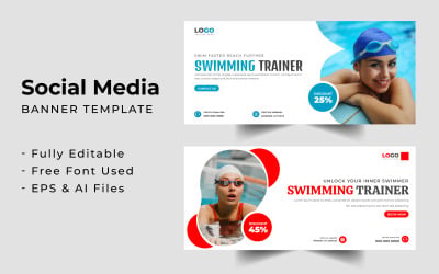 Swimming Training Facebook cover banner template