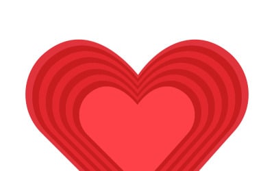 Ilustración de corazón rojo en capas para tarjeta de San Valentín, símbolo de amor, diseño romántico y saludo.