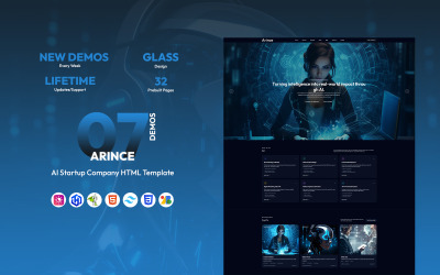 Arince - AI Startup Cég HTML Sablon - Tailwind CSS - Glass Design