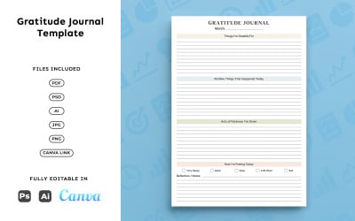 Gratitude Journal Template – Daily Reflection, Mindfulness Tracking, Minimal A4