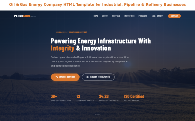 HTML-шаблон для нефтегазовых энергетических компаний, работающих в промышленном секторе, трубопроводной отрасли и нефтеперерабатывающей промышленности.