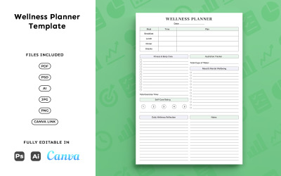 Wellness Planner Template – Health Management, Meal &amp;amp; Fitness Tracking, Minimal A4