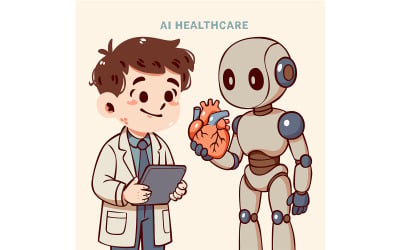 Cartoon Doctor in White Coat Holding Tablet