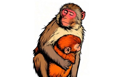 Close Up Monkey Family Illustration