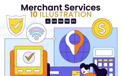 10 Merchant Services Vector Illustration